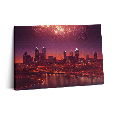 Canvas kép 60x40 Tűzijáték a városban éjszaka Philadelphiában
