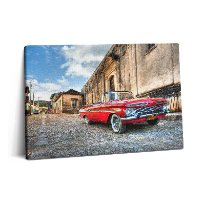 Canvas kép 60x40 Régi piros autó a kolumbiai negyedben