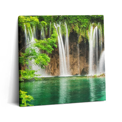 Vászonkép 60x60 Természet - vízesés és tó növényzete