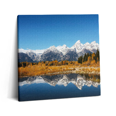 Vászonkép 60x60 Hegyi tó és őszi fák