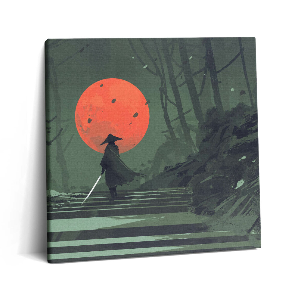 Vászonkép 60x60 Szamurájok az erdőben és a hold éjszaka