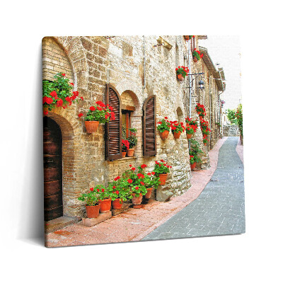 Vászonkép 60x60 Festői utca virágokkal