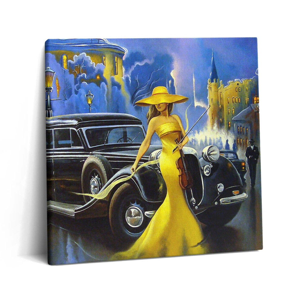 Vászonkép 60x60 Hölgy hegedűvel retro stílusban