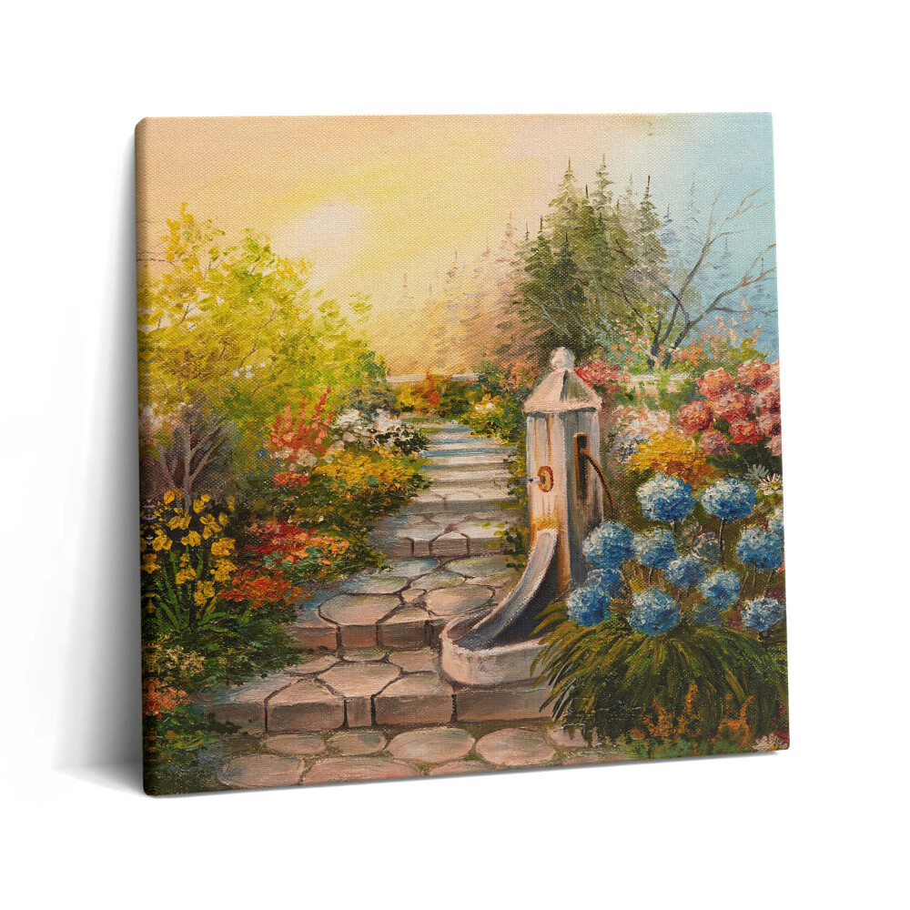 Vászonkép 60x60 Olaj kompozíció - kő lépcsőfokok egy erdőben