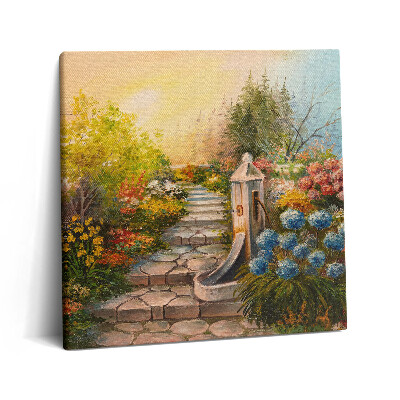 Vászonkép 60x60 Olaj kompozíció - kő lépcsőfokok egy erdőben