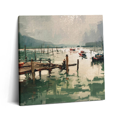 Vászonkép 60x60 Digitális illusztráció halászhajókról a kikötőben