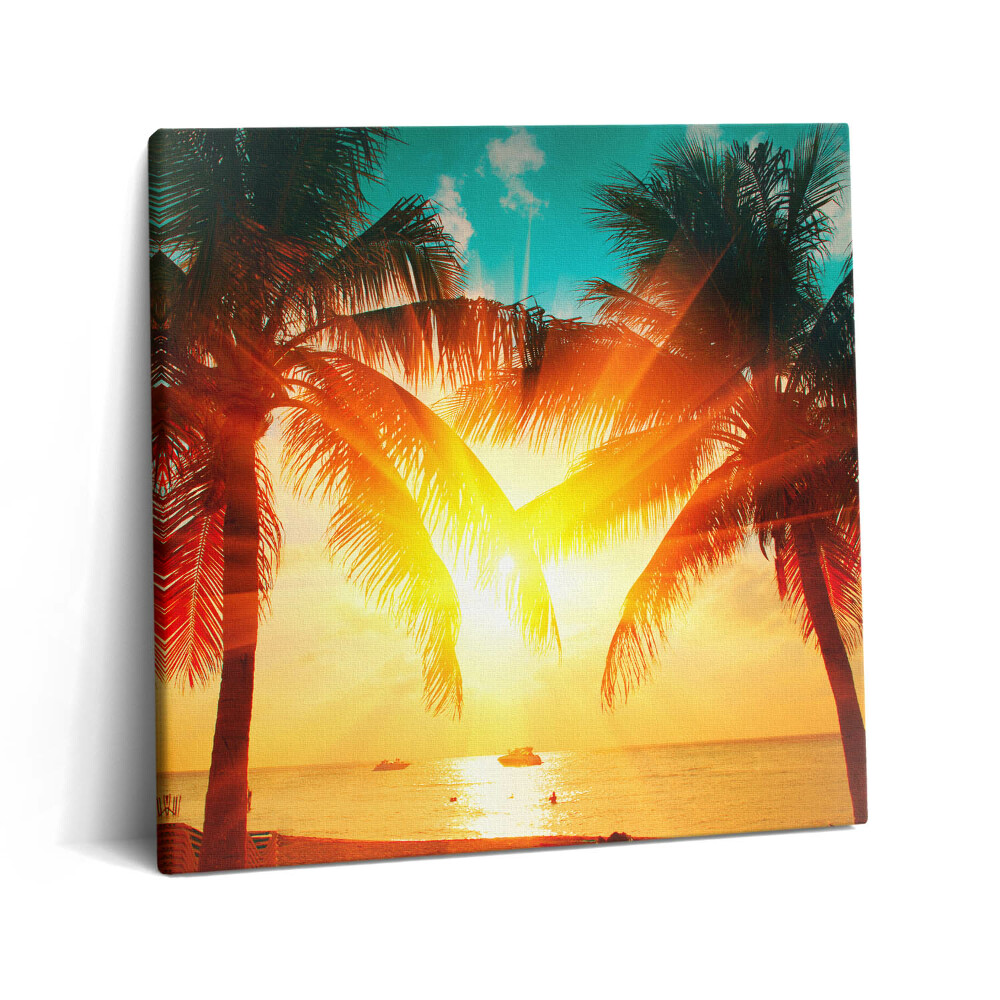 Vászonkép 60x60 Nyaralási kilátás - pálmafák naplementében