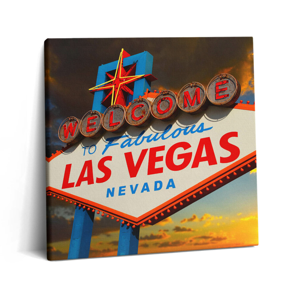 Vászonkép 60x60 Las Vegas felirat naplementében