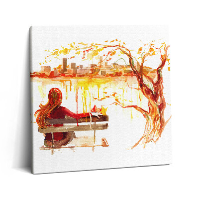 Vászonkép 60x60 Őszi táj - nő