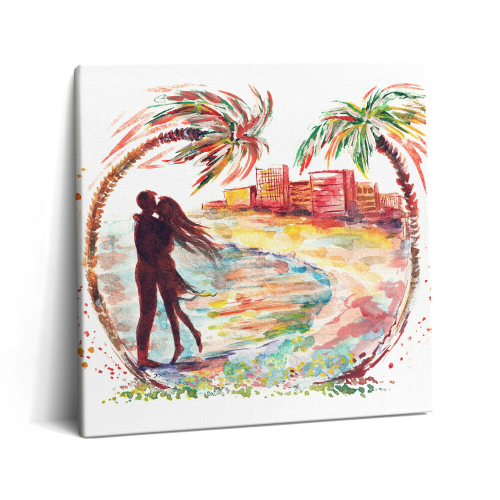 Vászonkép 60x60 Szerelmet ábrázoló akvarell a miami tengerparton