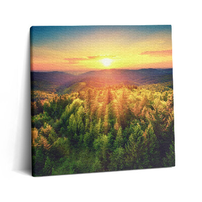 Vászonkép 60x60 Naplemente erdős hegyek felett