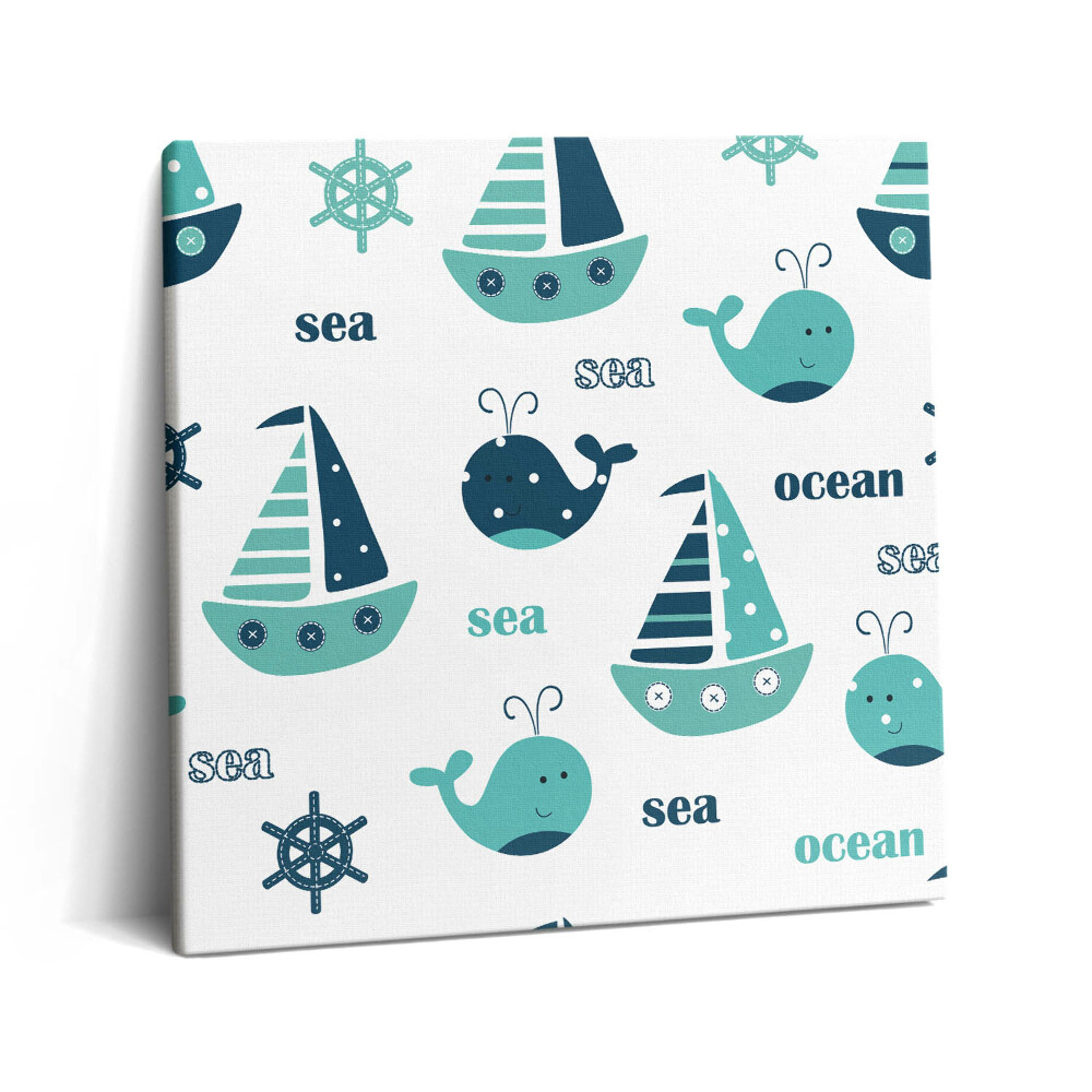 Vászonkép 60x60 Csodálatos bálnák és vitorlás hajók