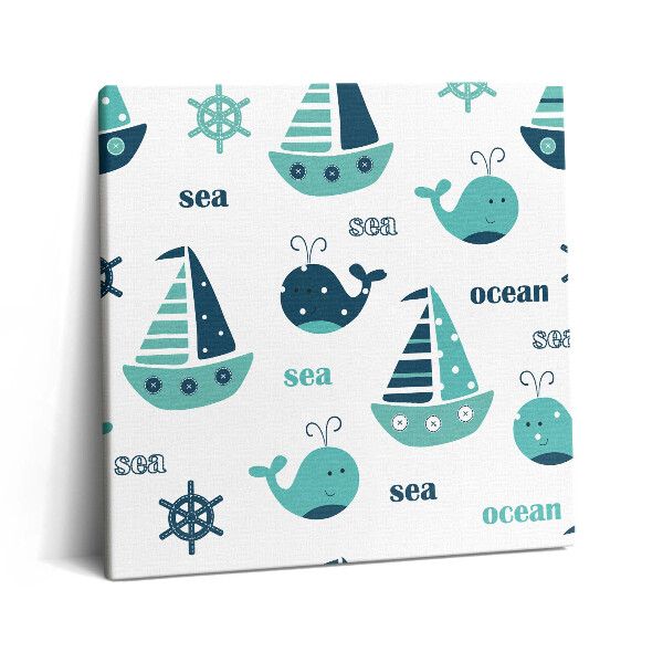 Vászonkép 60x60 Csodálatos bálnák és vitorlás hajók