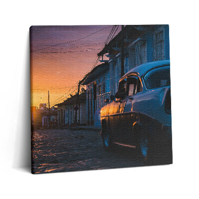 Vászonkép 60x60 Naplemente és egy régi autó