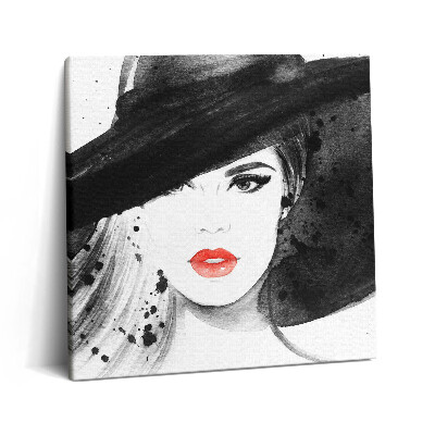 Vászonkép 60x60 Nő kalapban és feketében