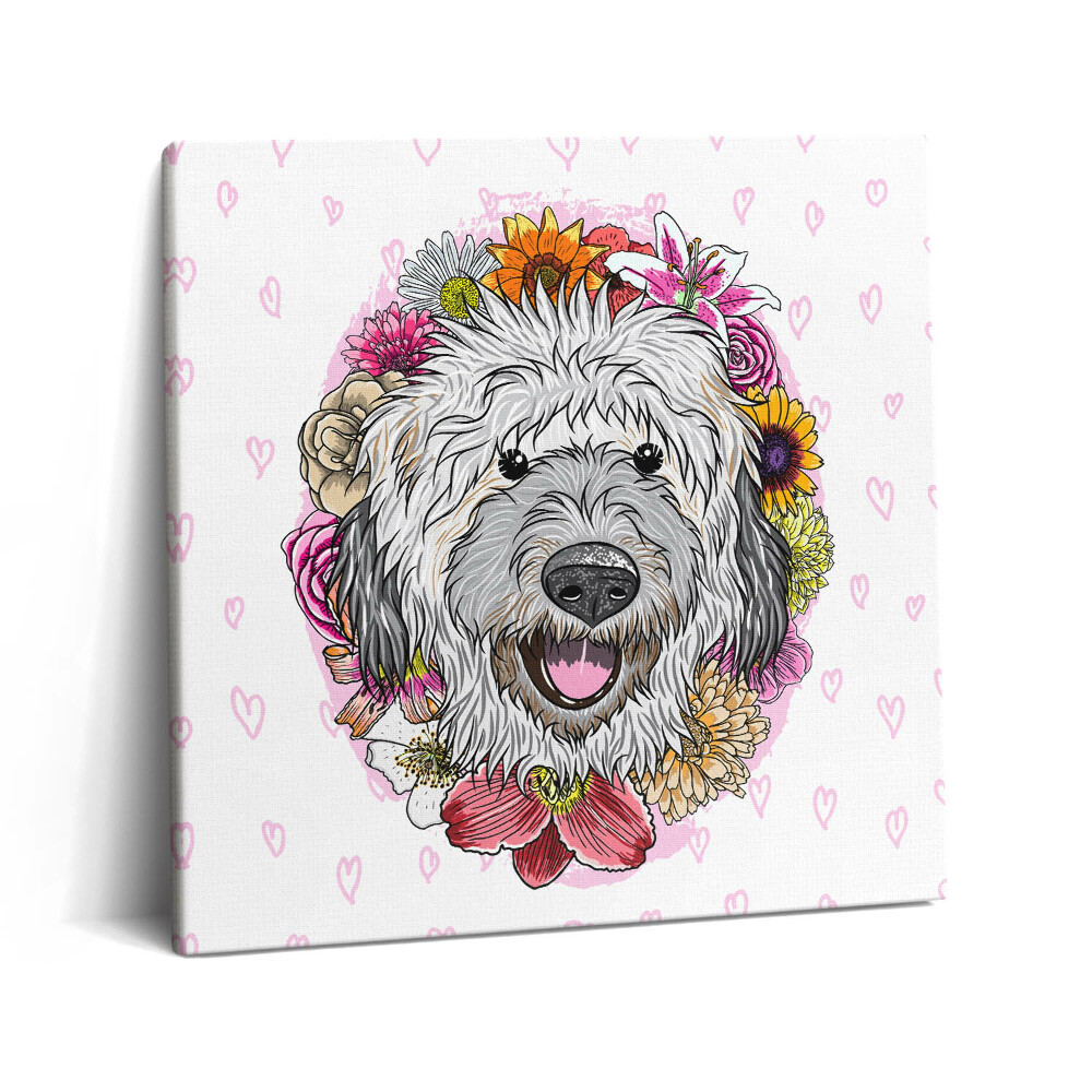 Vászonkép 60x60 Boldog kutya virágokkal