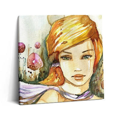 Vászonkép 60x60 Akvarell nő és fánk