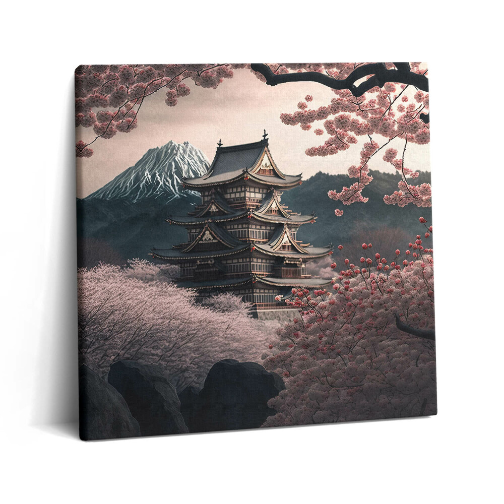 Vászonkép 60x60 Ázsiai torony és cseresznyevirágok