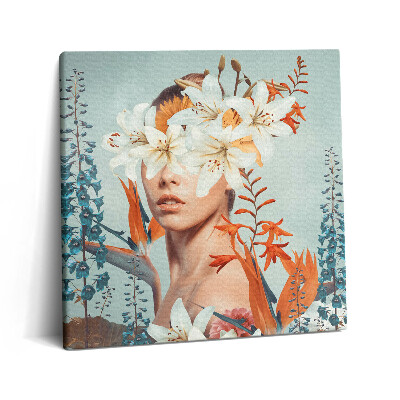 Vászonkép 60x60 Absztrakt nő virágokkal