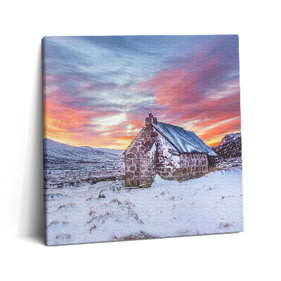 Vászonkép 60x60 Házikó a havas hegyekben
