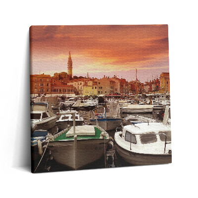 Vászonkép 60x60 Móló hajókkal Horvátországban
