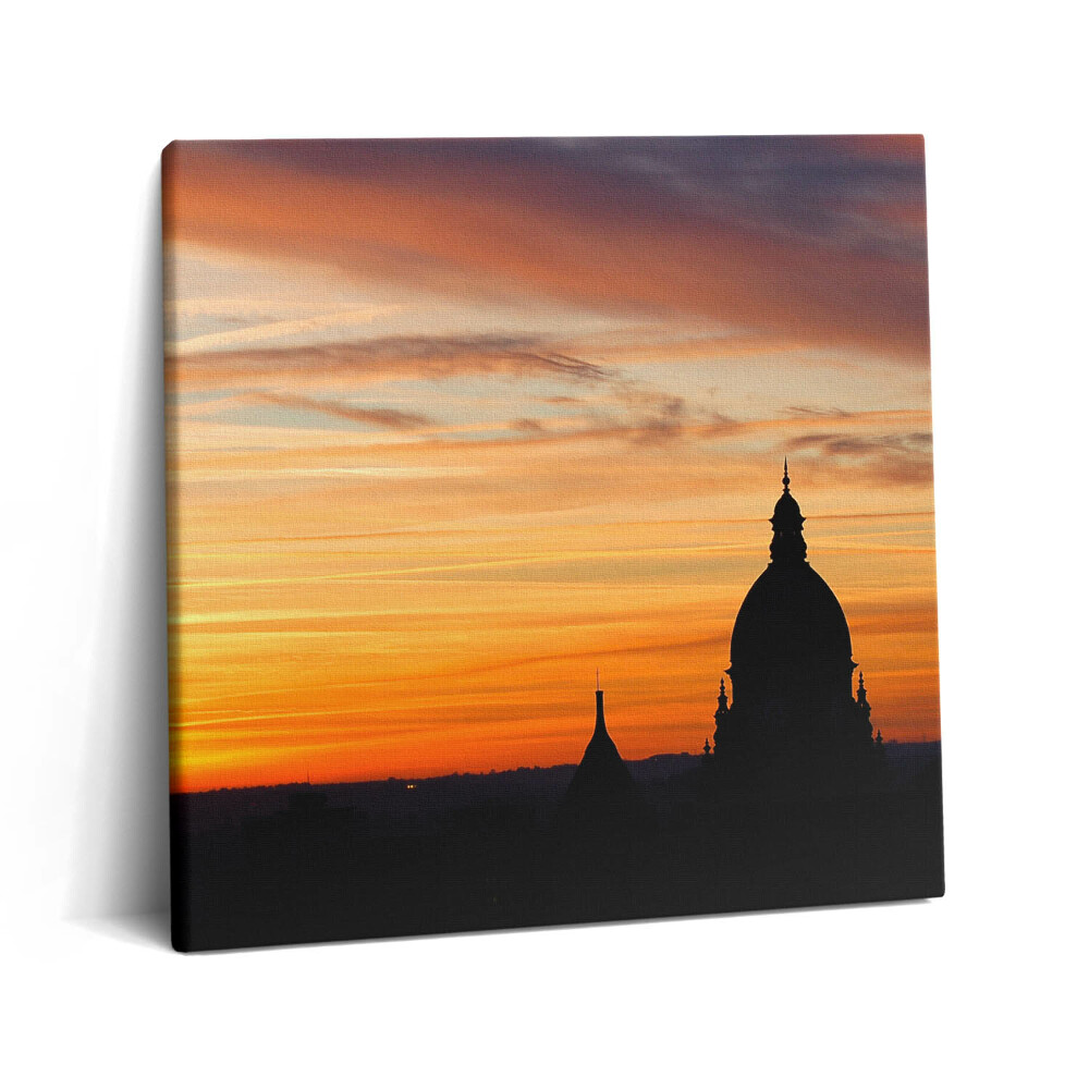 Vászonkép 60x60 Épület naplementében