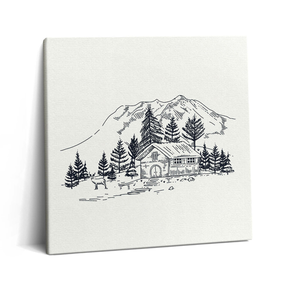 Vászonkép 60x60 Egy hegyi kunyhó rajza