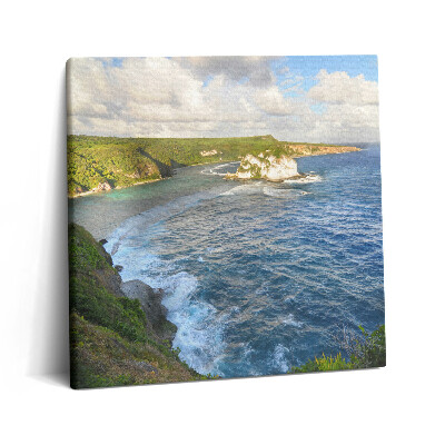 Vászonkép 60x60 Tengerparti sziklák és tengeri hullámok