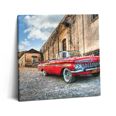Vászonkép 60x60 Régi piros autó a kolumbiai negyedben