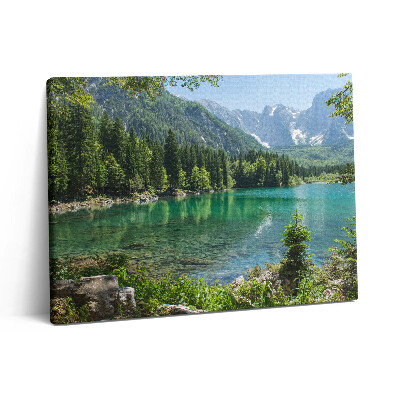 Vászonkép falra 80x60 Hegyi táj egy tó az erdőben