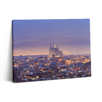 Vászonkép falra 80x60 Barcelona és a Sagrada éjszakai látképe