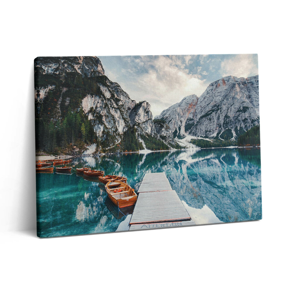 Vászonkép falra 80x60 Csónak a hegyi tavon