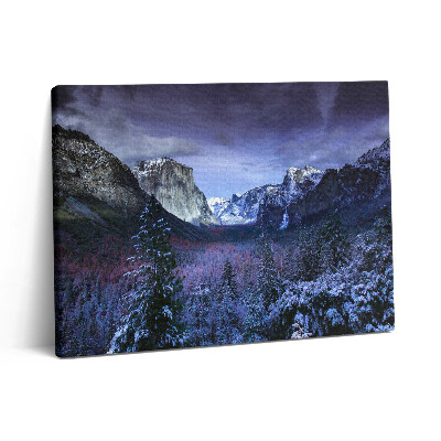 Vászonkép falra 80x60 Téli táj hegyekkel és erdőkkel