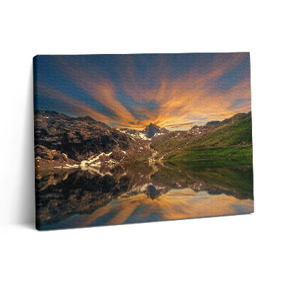 Vászonkép falra 80x60 Hegyi tó és naplemente