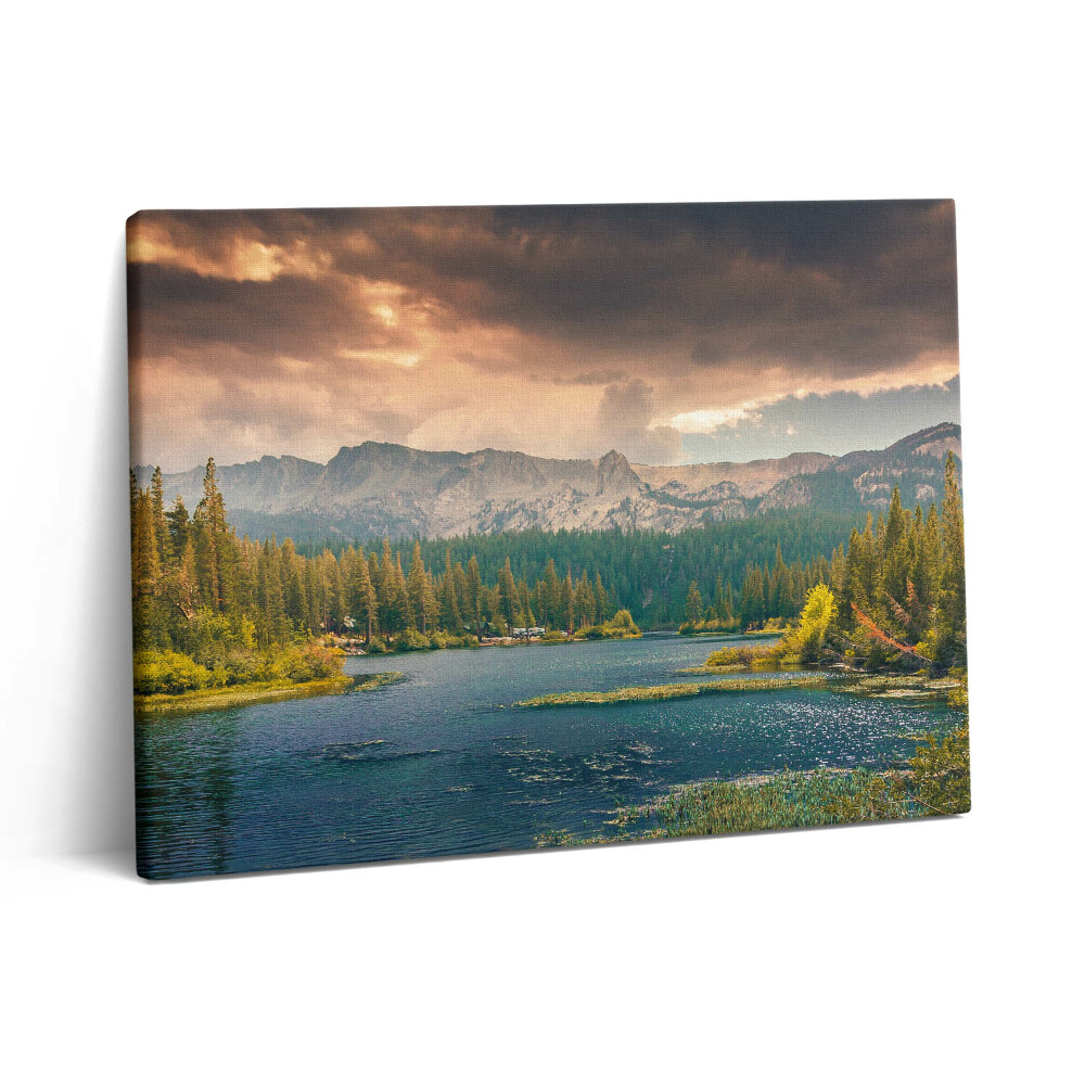 Vászonkép falra 80x60 Erdei táj hegyek és tó