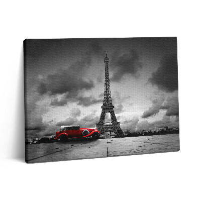 Vászonkép falra 80x60 Eiffel-torony és piros autó