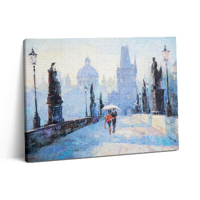 Vászonkép falra 80x60 Olajfestmény - szerelmes pár egy esernyő alatt