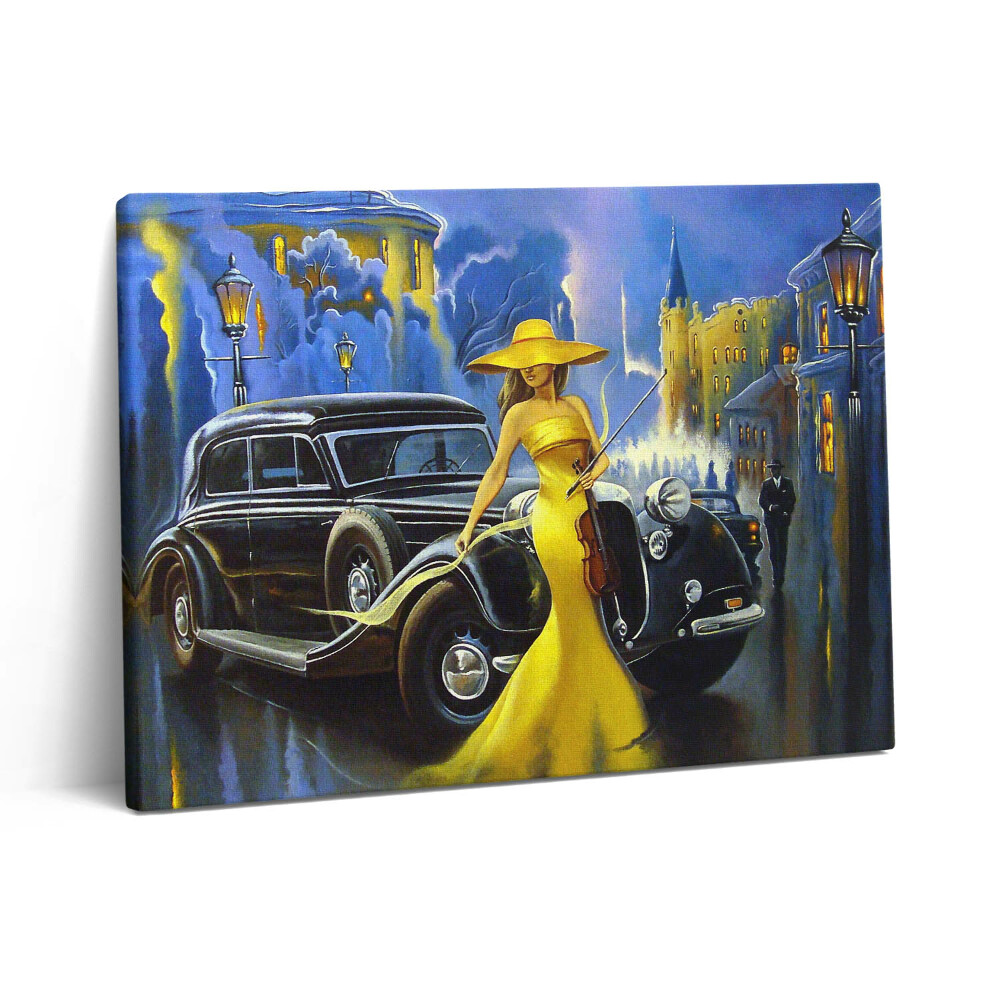 Vászonkép falra 80x60 Hölgy hegedűvel retro stílusban