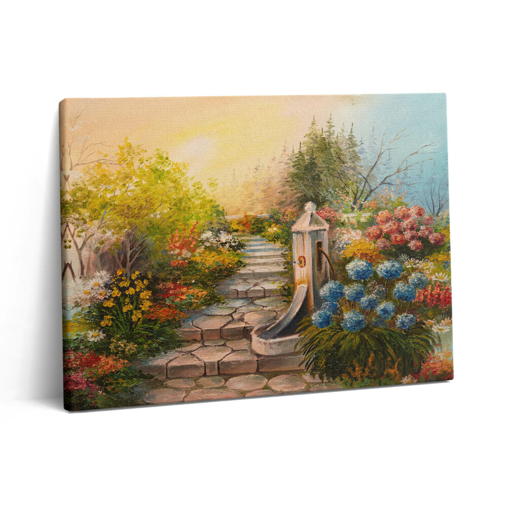 Vászonkép falra 80x60 Olaj kompozíció - kő lépcsőfokok egy erdőben