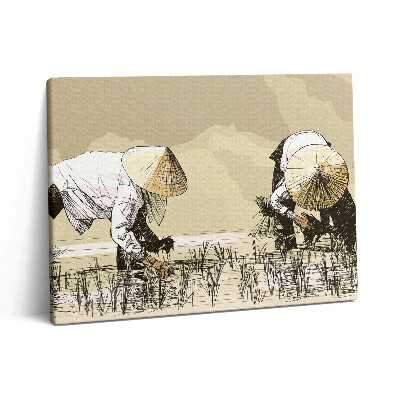 Vászonkép falra 80x60 Két nő rizst szed Ázsiában