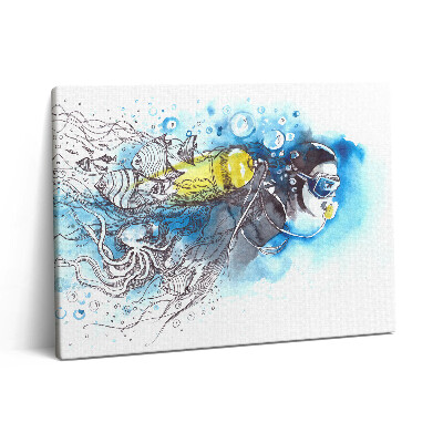Vászonkép falra 80x60 Víz alatti élet egy búvár halak között