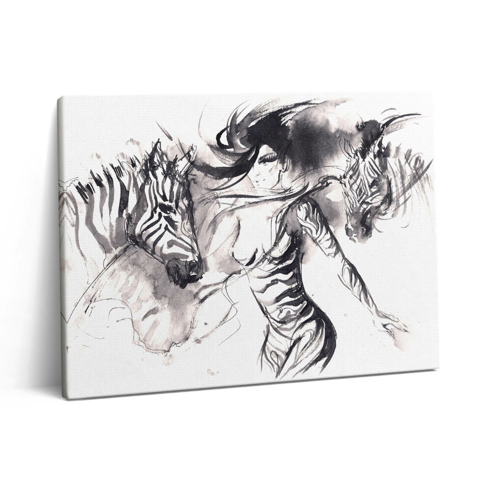 Vászonkép falra 80x60 Nő zebrák absztrakciói között