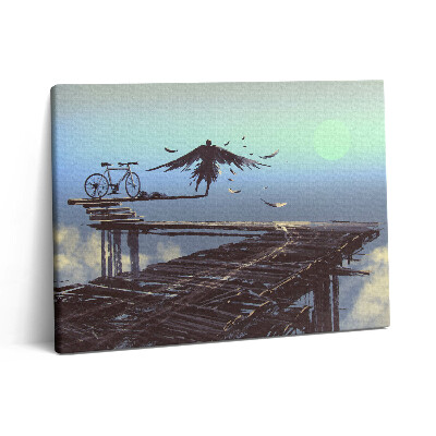 Vászonkép falra 80x60 Illusztráció egy angyalról és egy kerékpárról