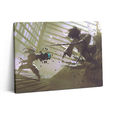 Vászonkép falra 80x60 Harc szamuráj robotokkal