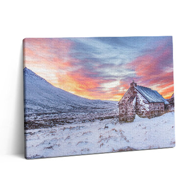 Vászonkép falra 80x60 Házikó a havas hegyekben
