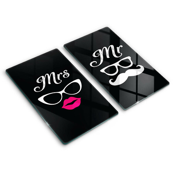 Tűzhelyvédő üveglap 2 sztuki Mrs. Mr. - Felirat, üzenet