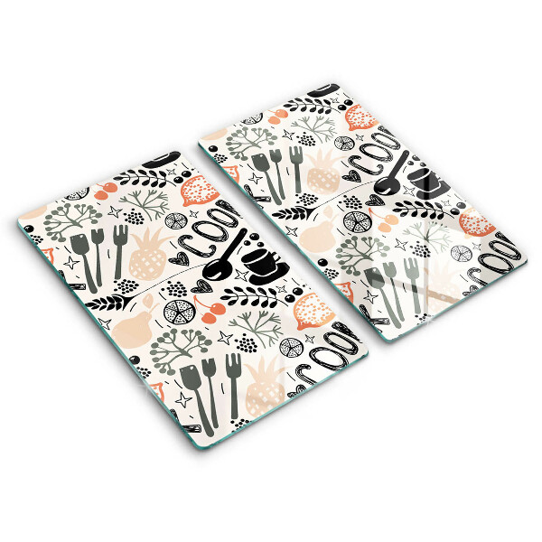 Tűzhelyvédő üveglap 2 darab Rajzfilmes konyhai motívum