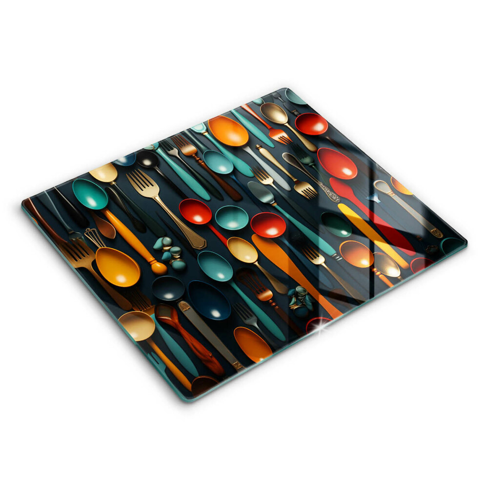 Főzőlap védő üveglap 60x52 cm Színes kanalak és villák