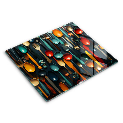 Főzőlap védő üveglap 60x52 cm Színes kanalak és villák