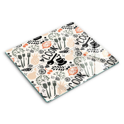 Főzőlap védő üveglap 60x52 cm Rajzfilmes konyhai motívum